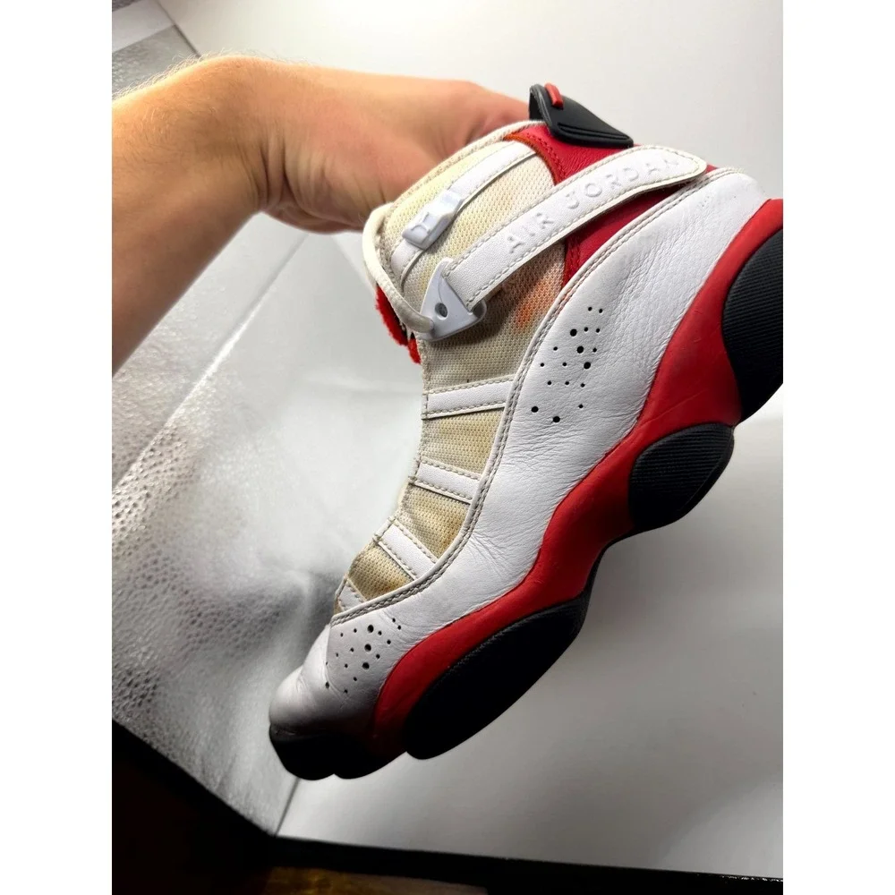Air Jordan 6 Rings 322992-126 Mens 8.5 Sneaker White Red Cherry Basketball Shoes